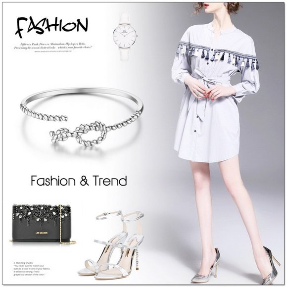 925 Sterling Silver cuff bangle bracelet rope knot - Picture 5 of 5